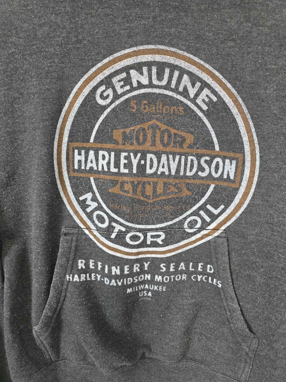 VINTAGE *2008 Harley-Davidson Gray Hoodie with White and Brown Oil Logo